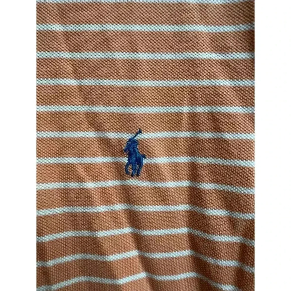 Polo by Ralph Lauren Men's Peach White Stripes Polo Embroidered Blue Logo XL - Picture 3 of 8